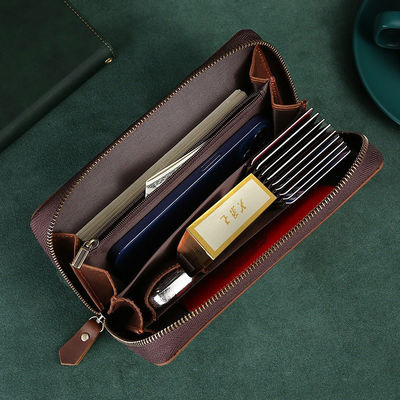 Large Capacity Men's Clutch Bag Soft Genuine Cow Leather Zipper Wallet for Daily Life