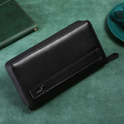 Large Capacity Men's Clutch Bag Soft Genuine Cow Leather Zipper Wallet for Daily Life