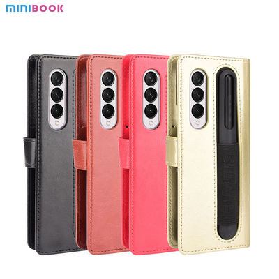 Minibook Custom Hybrid Shockproof Embossed Logo Flip Wallet Leather Pen Hole Phone Case