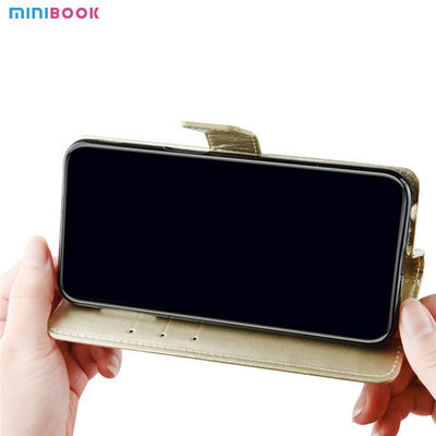 Minibook Custom Hybrid Shockproof Embossed Logo Flip Wallet Leather Pen Hole Phone Case