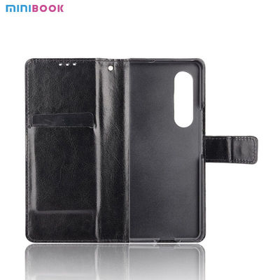 Minibook Custom Hybrid Shockproof Embossed Logo Flip Wallet Leather Pen Hole Phone Case
