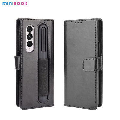 Minibook Custom Hybrid Shockproof Embossed Logo Flip Wallet Leather Pen Hole Phone Case