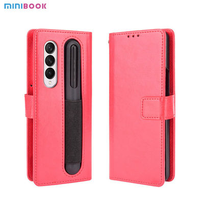 Minibook Custom Hybrid Shockproof Embossed Logo Flip Wallet Leather Pen Hole Phone Case