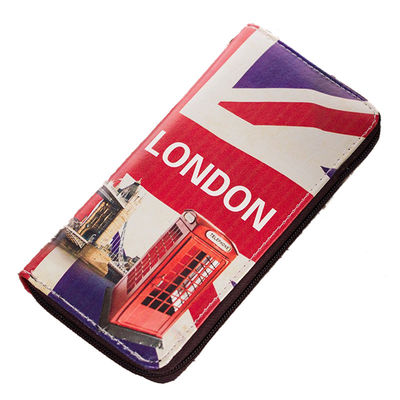 PU Retro Cartoon Coin Long Small Wallet with Customizable Patterns and Zipper Closure