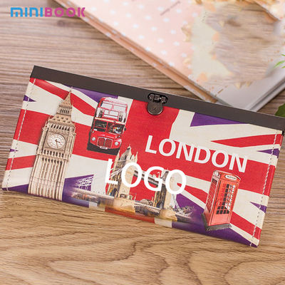 PU Retro Cartoon Coin Long Small Wallet with Customizable Patterns and Zipper Closure