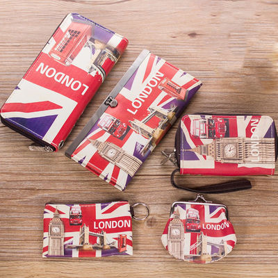 PU Retro Cartoon Coin Long Small Wallet with Customizable Patterns and Zipper Closure