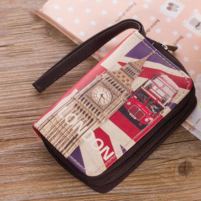 PU Retro Cartoon Coin Long Small Wallet with Customizable Patterns and Zipper Closure