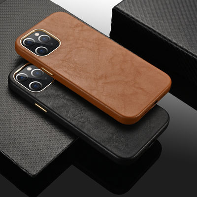 Sheep Grain Genuine Leather Phone Cover for iPhone 14 Pro Max 2022 Design Full Wrapped