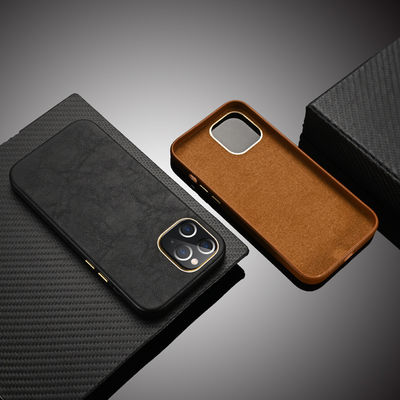 Sheep Grain Genuine Leather Phone Cover for iPhone 14 Pro Max 2022 Design Full Wrapped
