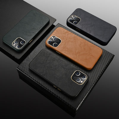 Sheep Grain Genuine Leather Phone Cover for iPhone 14 Pro Max 2022 Design Full Wrapped