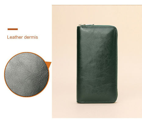 Double Zipper Design Men's Genuine Leather Long Wallet Luxury Purse with Nylon Lining