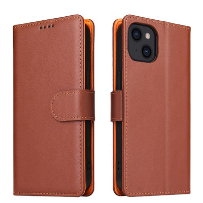 Minibook Cell Phone Case Shockproof Genuine Leather Wallet Flip Cover for iPhone 13 14