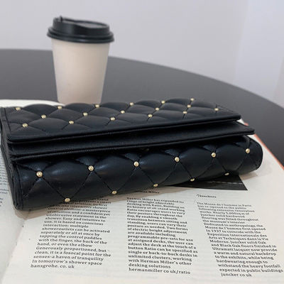 Women's Gorgeous Rivet Lattice Purses Fashion Long Clutch Wallets with Fold Design