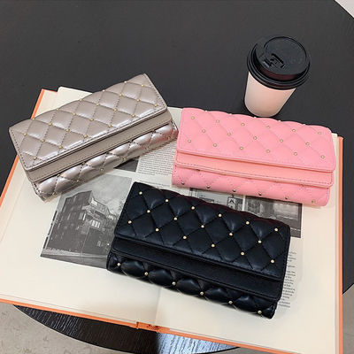 Women's Gorgeous Rivet Lattice Purses Fashion Long Clutch Wallets with Fold Design