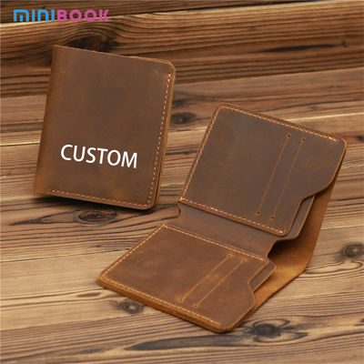 Fashion Style Custom Handmade Crazy Horse Leather Men's Short Bifold Wallet for Man