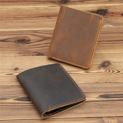 Fashion Style Custom Handmade Crazy Horse Leather Men's Short Bifold Wallet for Man