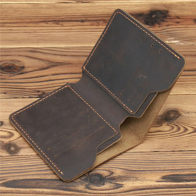 Fashion Style Custom Handmade Crazy Horse Leather Men's Short Bifold Wallet for Man