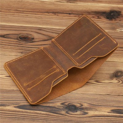 Fashion Style Custom Handmade Crazy Horse Leather Men's Short Bifold Wallet for Man