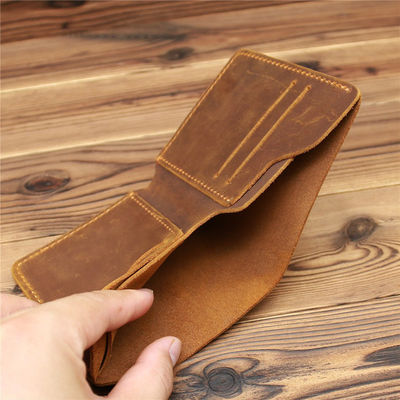 Fashion Style Custom Handmade Crazy Horse Leather Men's Short Bifold Wallet for Man