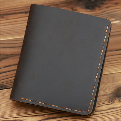 Fashion Style Custom Handmade Crazy Horse Leather Men's Short Bifold Wallet for Man
