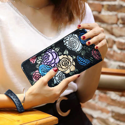 Designer Ladies Wallet in Long PU Leather with Custom Print and Fashionable Design
