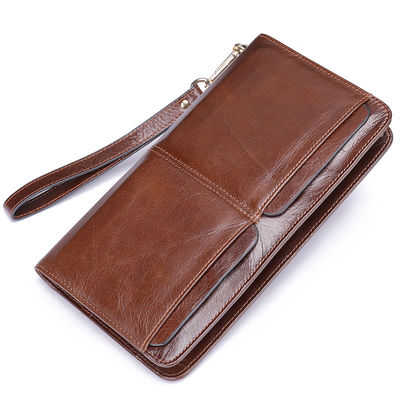 Fashion Custom Men's Wallet with Long Zipper and Multiple Functions in Genuine Leather