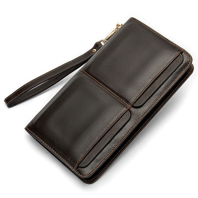 Fashion Custom Men's Wallet with Long Zipper and Multiple Functions in Genuine Leather
