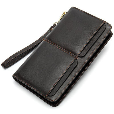 Fashion Custom Men's Wallet with Long Zipper and Multiple Functions in Genuine Leather