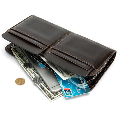 Fashion Custom Men's Wallet with Long Zipper and Multiple Functions in Genuine Leather