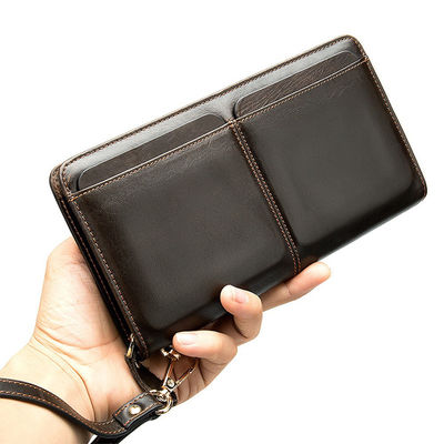 Fashion Custom Men's Wallet with Long Zipper and Multiple Functions in Genuine Leather