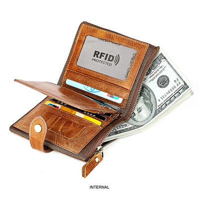Crazy Horse Cowhide Leather Wallets Short Men's Purse with Zipper and Stylish Design