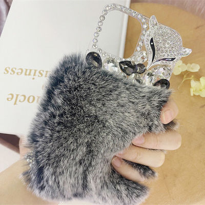 Soft Beaver Rabbit Fur Hair Phone Case for iPhone 14 Mini 14 Pro Max Luxury Bling Fur