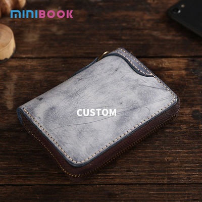 Japanese Style Hanging Ring Men's Short Wallet with Zipper and Vegetable Tanned Leather