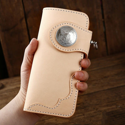 Classical Pure Brass Buckle Long Wallet with Handmade Vegetable-Tanned Leather OEM/ODM