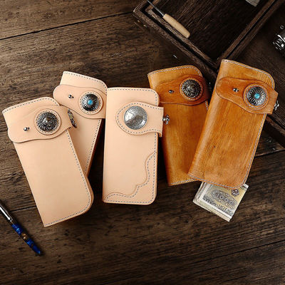 Classical Pure Brass Buckle Long Wallet with Handmade Vegetable-Tanned Leather OEM/ODM