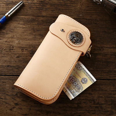 Classical Pure Brass Buckle Long Wallet with Handmade Vegetable-Tanned Leather OEM/ODM
