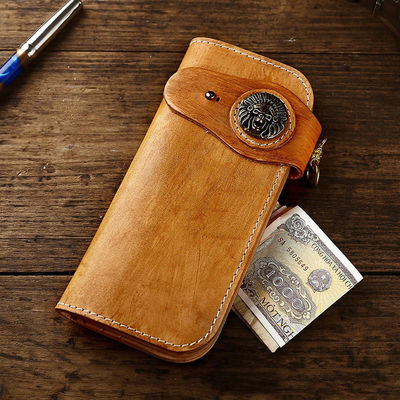 Classical Pure Brass Buckle Long Wallet with Handmade Vegetable-Tanned Leather OEM/ODM