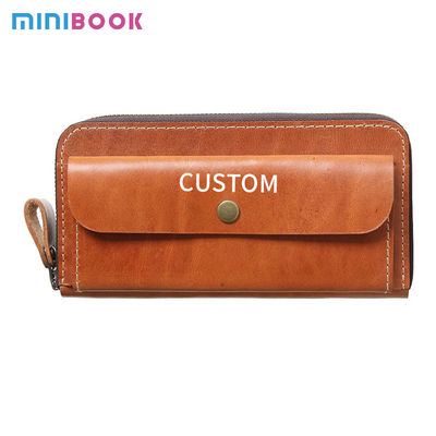 Retro Cowhide Men's Genuine Leather Wallet with Large Capacity and Zipper Closure