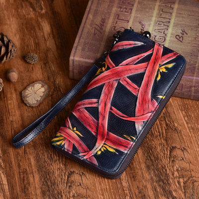 Vintage Rub Color Zipper Bag Vegetable Tanned Leather Women's Hand Wallet OEM/ODM