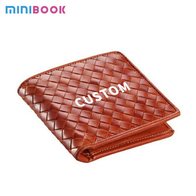 Woven Cowhide Leather Retro Handmade Short Wallet with Open Closure Package Weight 0.1kg