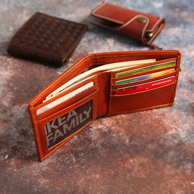 Woven Cowhide Leather Retro Handmade Short Wallet with Open Closure Package Weight 0.1kg