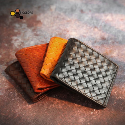 Woven Cowhide Leather Retro Handmade Short Wallet with Open Closure Package Weight 0.1kg