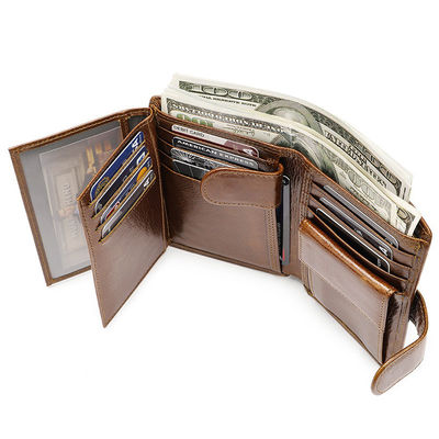 Men's Daily Life Genuine Leather Bifold Wallet with 13 Credit Card Holders and 3 ID Windows Package Weight 0.12kg