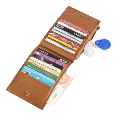 Sample Nylon Lining Material RFID Blocking Genuine Leather Card Holder Folding Wallet