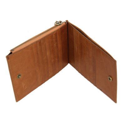 Sample Nylon Lining Material RFID Blocking Genuine Leather Card Holder Folding Wallet