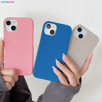 Pebble Leather Phone Back Cover Customized Luxury Litchi Leather Case for Phone 13 14