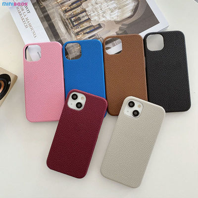 Pebble Leather Phone Back Cover Customized Luxury Litchi Leather Case for Phone 13 14