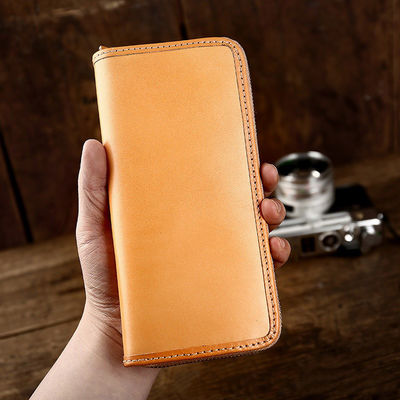 Vegetable Tanned Cowhide Long Wallet Handmade Cai Cloth Retro Business Handbag for Men