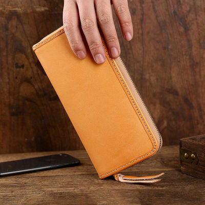 Vegetable Tanned Cowhide Long Wallet Handmade Cai Cloth Retro Business Handbag for Men