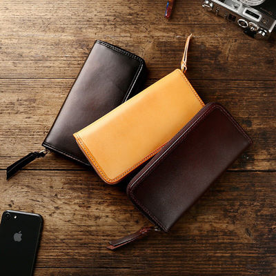 Vegetable Tanned Cowhide Long Wallet Handmade Cai Cloth Retro Business Handbag for Men